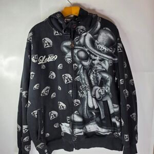 Vintage Lot 29 Sylvester Looney Tunes AOP Bling Zip Up Hoodie Mens L Y2K Black